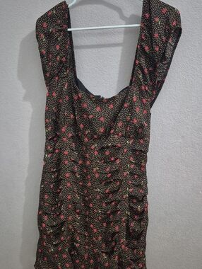 Lulu's Black Dress with Pink and Green Floral Print